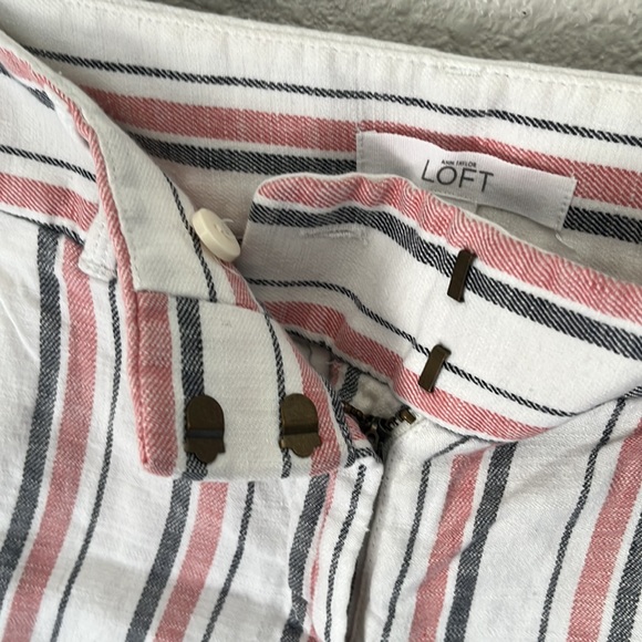 Loft Womens Pant White Linen Striped Marisa Coastal Grandma Academia Ankle - Picture 3 of 9